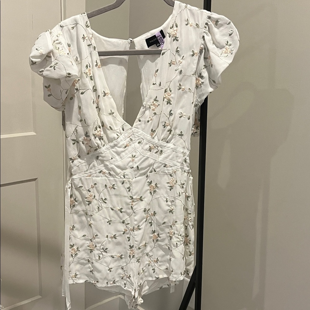 MAJORELLE White Floral Puff Sleeve Blouse